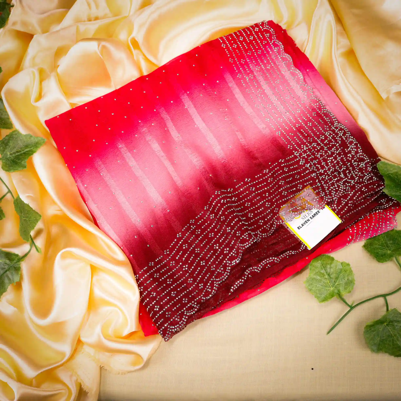 Double Colour Popcorn Saree with Stone Work