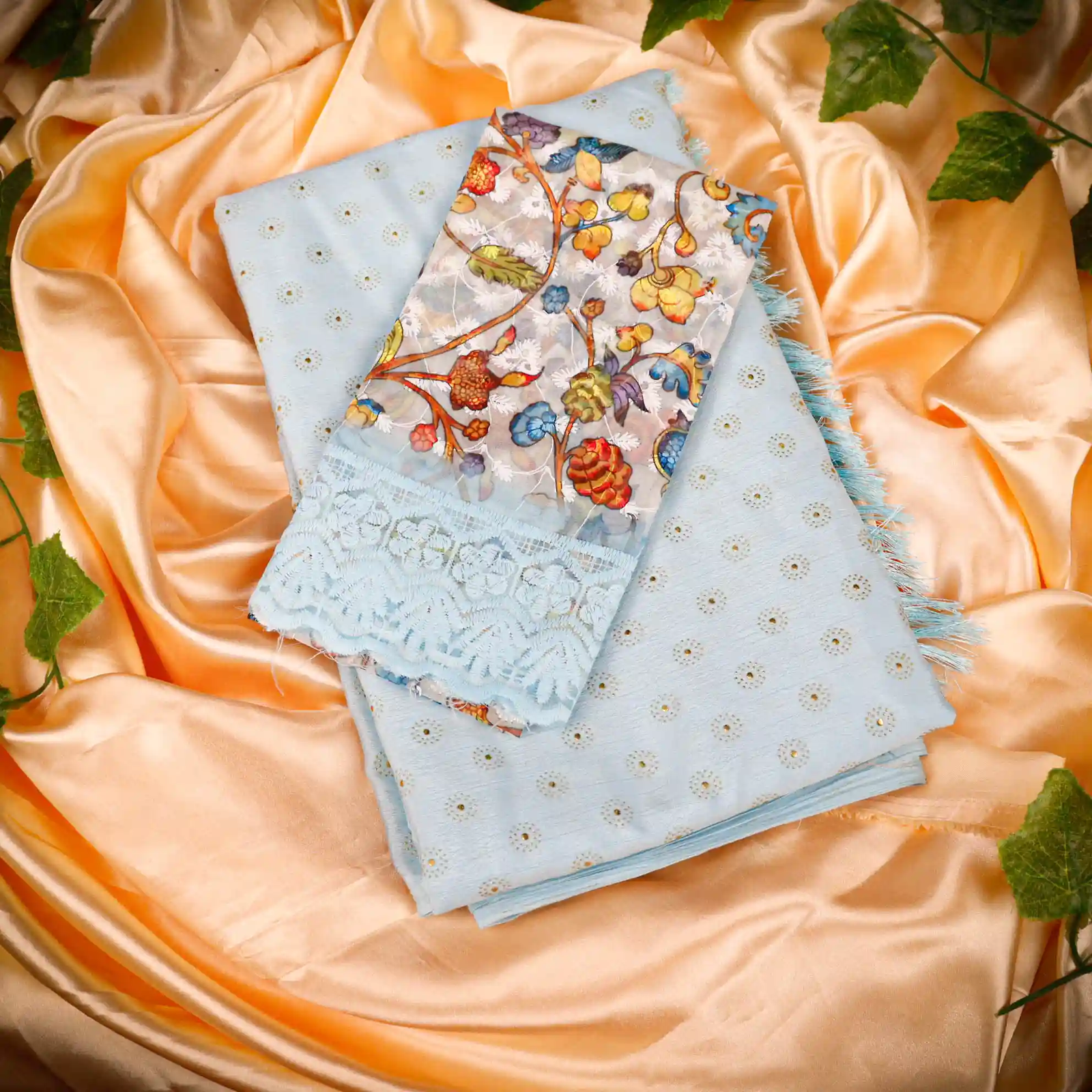 Foil Butta Work Saree with Tassel Knot Detailing