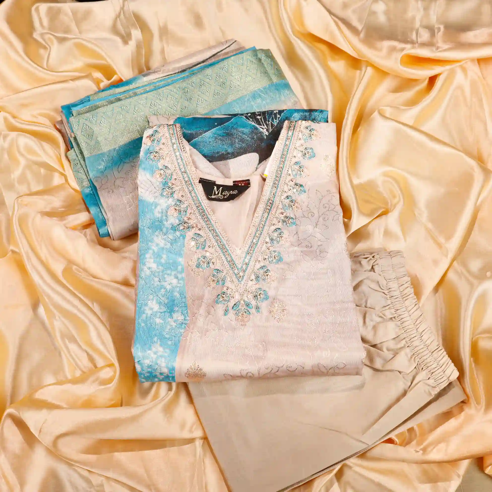 Tissue Embroidery Kurti Set