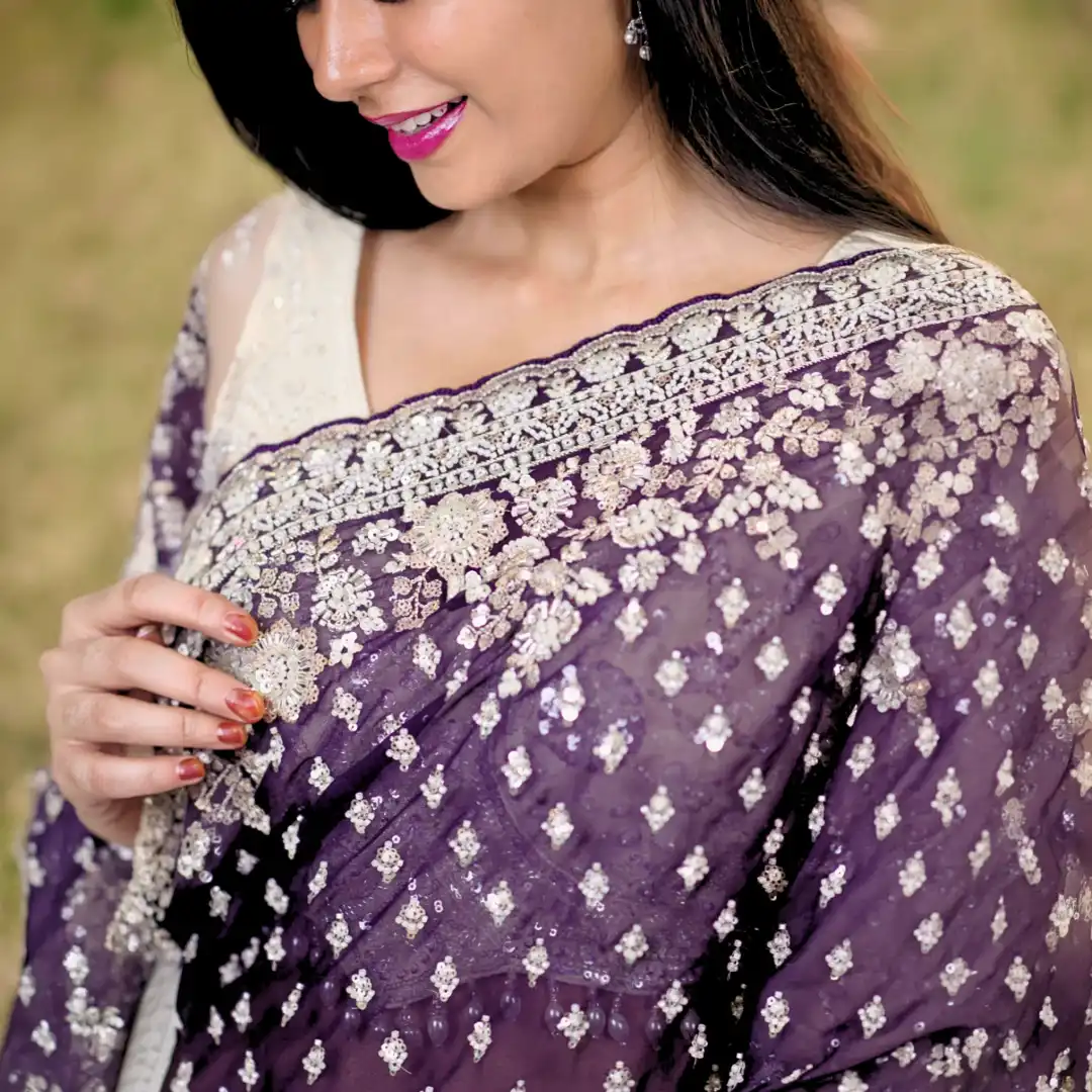 Reception Saree with Heavy Bead Work