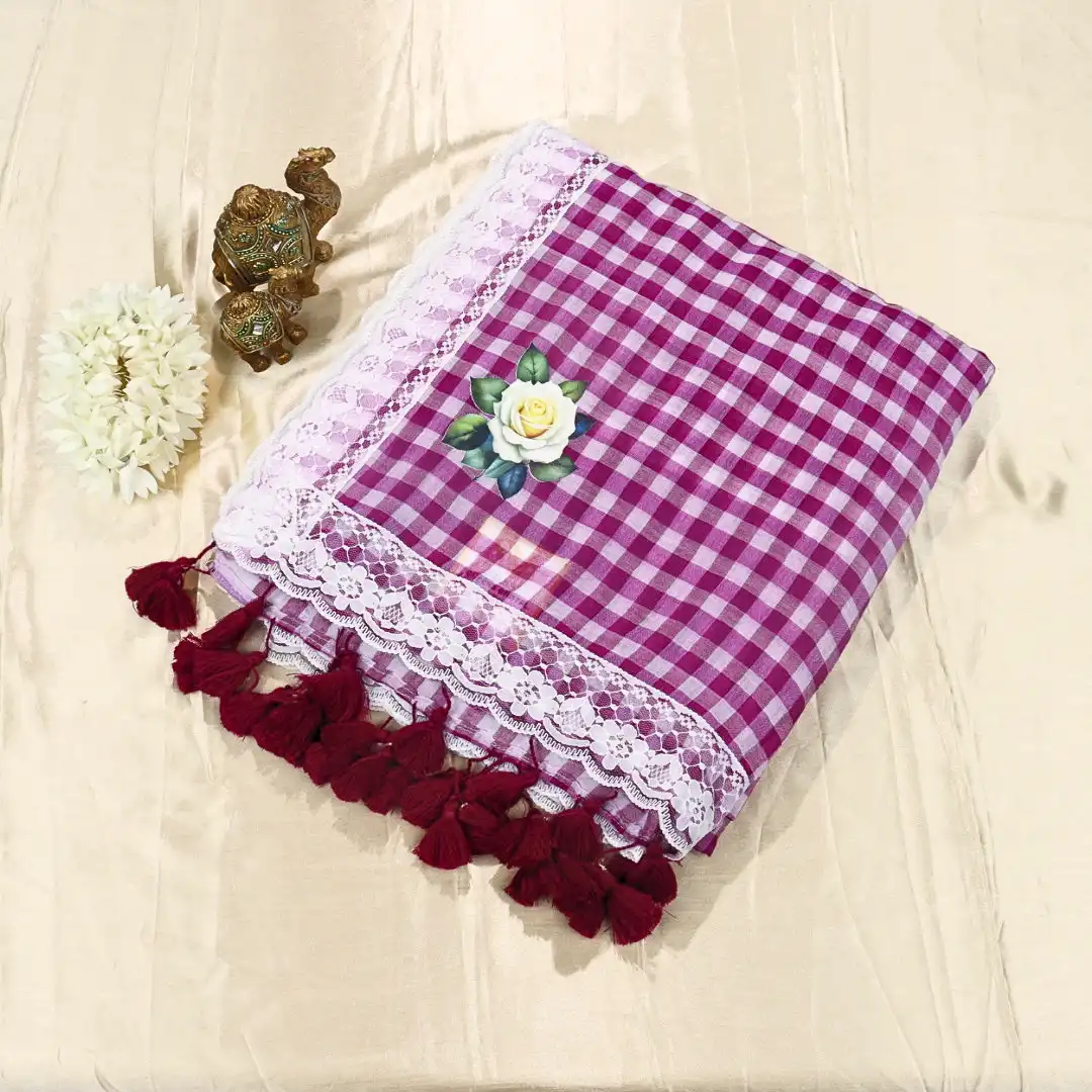 Checked (Gingham) Pattern with Floral Patch